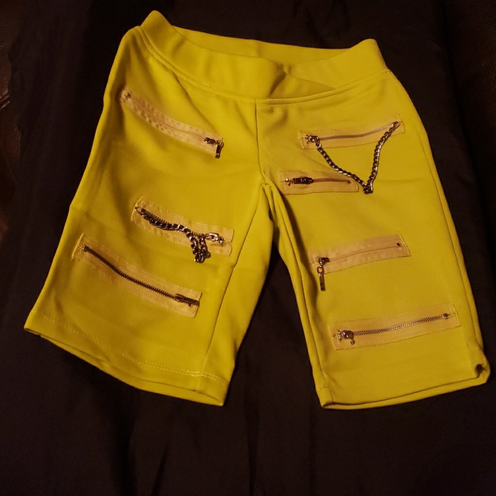 Highlighter Yellow Zippered Sweat Bermuda Shorts